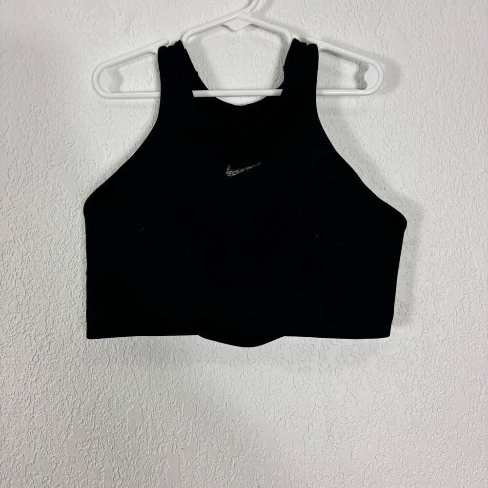 Nike Dri-Fit Black High‎ Neckline Lace Up Back Sports Bra Size Medium